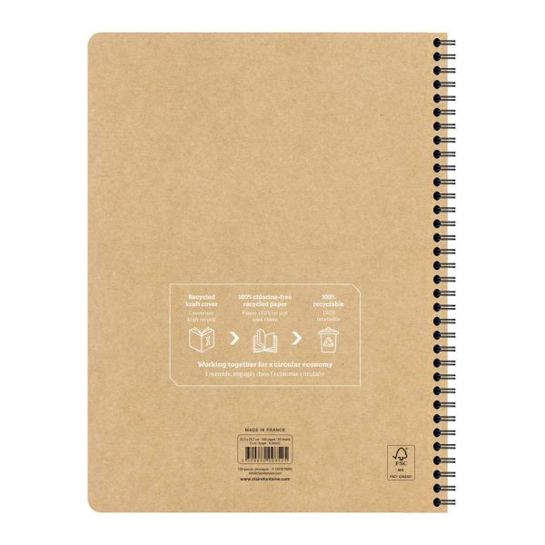 Cahier recycl&eacute; reliure int&eacute;grale Uninotes A4+ 160 pages d&eacute;tachables perfor&eacute; 4 trous petits carreaux couverture kraft