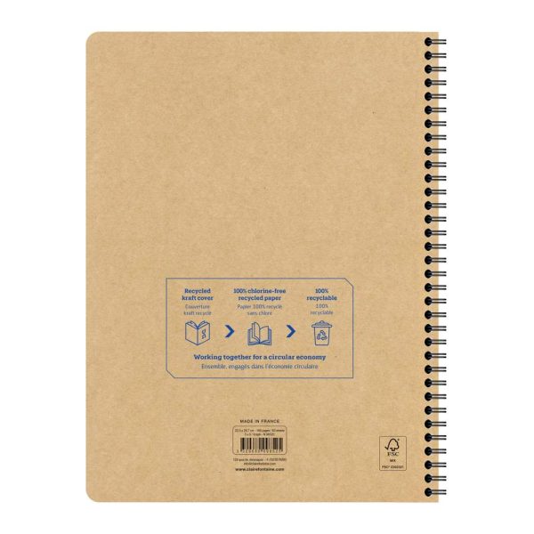Cahier recycl&eacute; reliure int&eacute;grale Uninotes A4+ 160 pages d&eacute;tachables perfor&eacute; 4 trous petits carreaux couverture kraft