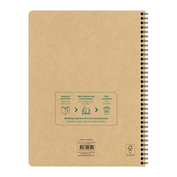 Cahier recycl&eacute; reliure int&eacute;grale Uninotes A4+ 160 pages d&eacute;tachables perfor&eacute; 4 trous petits carreaux couverture kraft