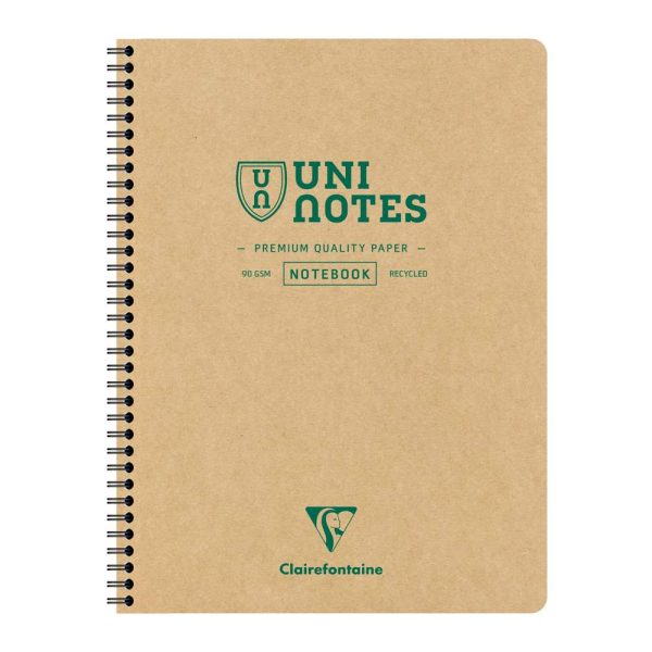Cahier recycl&eacute; reliure int&eacute;grale Uninotes A4+ 160 pages d&eacute;tachables perfor&eacute; 4 trous lign&eacute; couverture kraft