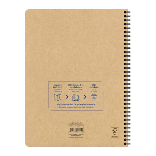 Cahier recycl&eacute; reliure int&eacute;grale Uninotes A4+ 160 pages d&eacute;tachables perfor&eacute; 4 trous lign&eacute; couverture kraft