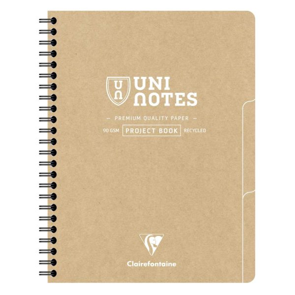 Project book Uninotes carnet recycl&eacute; reliure int&eacute;grale A5+ 160 pages d&eacute;tachables petits carreaux + 3 intercalaires