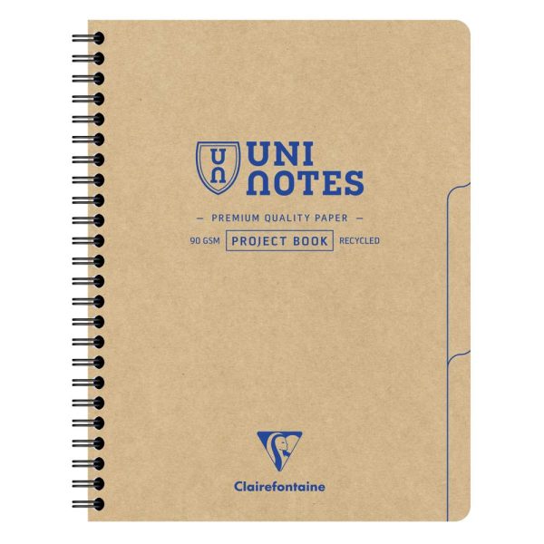 Project book Uninotes carnet recycl&eacute; reliure int&eacute;grale A5+ 160 pages d&eacute;tachables petits carreaux + 3 intercalaires