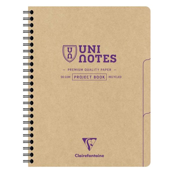 Project book Uninotes carnet recycl&eacute; reliure int&eacute;grale A5+ 160 pages d&eacute;tachables petits carreaux + 3 intercalaires