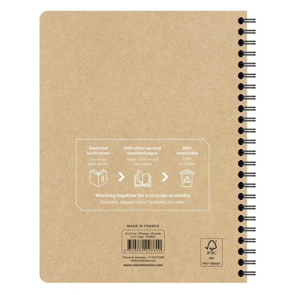Project book Uninotes carnet recycl&eacute; reliure int&eacute;grale A5+ 160 pages d&eacute;tachables petits carreaux + 3 intercalaires