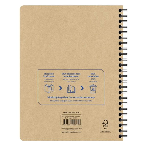 Project book Uninotes carnet recycl&eacute; reliure int&eacute;grale A5+ 160 pages d&eacute;tachables petits carreaux + 3 intercalaires