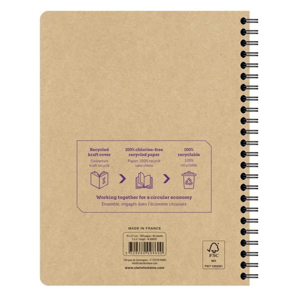 Project book Uninotes carnet recycl&eacute; reliure int&eacute;grale A5+ 160 pages d&eacute;tachables petits carreaux + 3 intercalaires