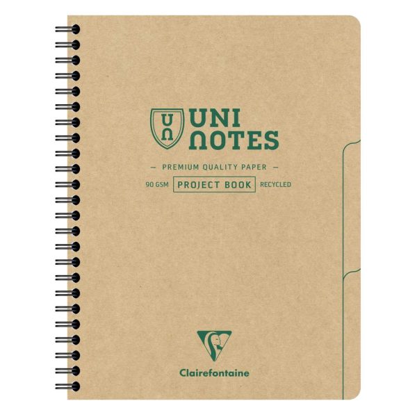 Project book Uninotes carnet recycl&eacute; reliure int&eacute;grale A5+ 160 pages d&eacute;tachables lign&eacute; + 3 intercalaires