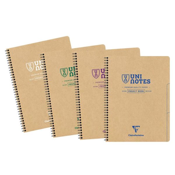 Project book Uninotes carnet recycl&eacute; reliure int&eacute;grale A4+ 160 pages d&eacute;tachables perfor&eacute; 4 trous lign&eacute; + 3 intercalaires