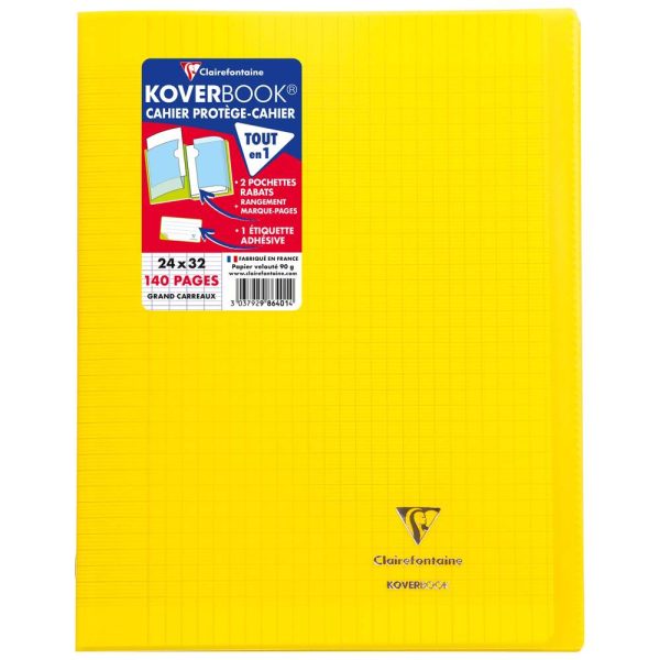 Cahier piqu&eacute; Koverbook 24x32cm 140 pages grands carreaux couverture polypropyl&egrave;ne transparent