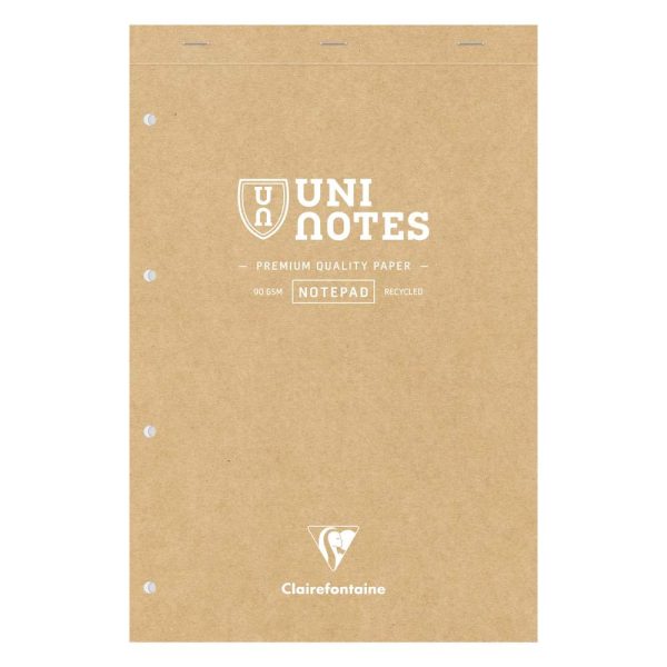 Bloc r&eacute;cycl&eacute; agraf&eacute; en-t&ecirc;te Uninotes A4+ 140 pages d&eacute;tachables perfor&eacute; 4 trous petits carreaux