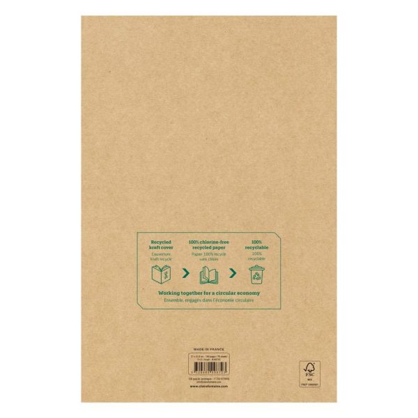 Bloc r&eacute;cycl&eacute; agraf&eacute; en-t&ecirc;te Uninotes A4+ 140 pages d&eacute;tachables perfor&eacute; 4 trous petits carreaux