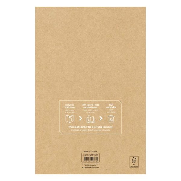 Bloc r&eacute;cycl&eacute; agraf&eacute; en-t&ecirc;te Uninotes A4+ 140 pages d&eacute;tachables perfor&eacute; 4 trous lign&eacute; + marge