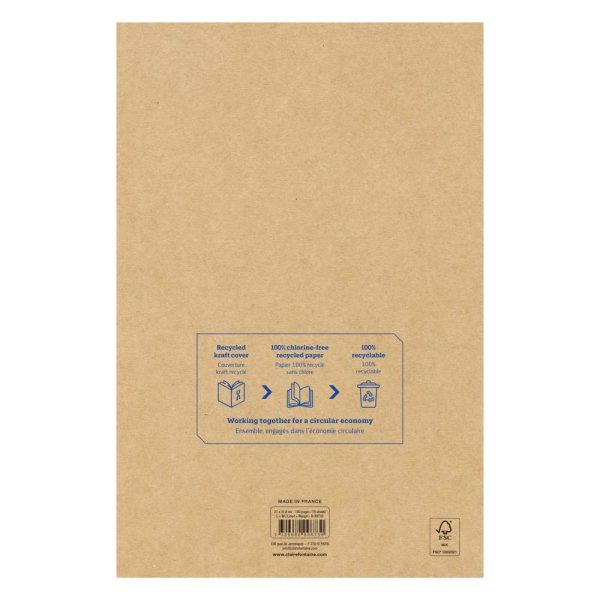 Bloc r&eacute;cycl&eacute; agraf&eacute; en-t&ecirc;te Uninotes A4+ 140 pages d&eacute;tachables perfor&eacute; 4 trous lign&eacute; + marge