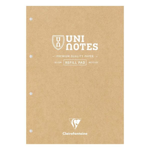 Bloc de cours recycl&eacute; encoll&eacute; grand c&ocirc;t&eacute; Uninotes A4 200 pages d&eacute;tachables perfor&eacute; 4 trous petits carreaux