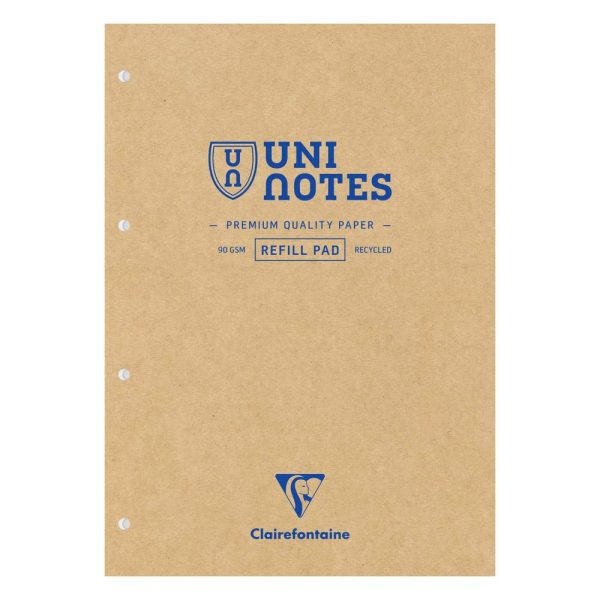 Bloc de cours recycl&eacute; encoll&eacute; grand c&ocirc;t&eacute; Uninotes A4 200 pages d&eacute;tachables perfor&eacute; 4 trous petits carreaux