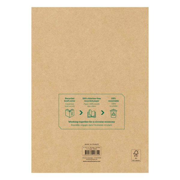 Bloc de cours recycl&eacute; encoll&eacute; grand c&ocirc;t&eacute; Uninotes A4 200 pages d&eacute;tachables perfor&eacute; 4 trous petits carreaux