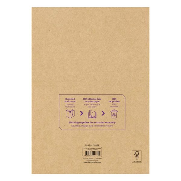 Bloc de cours recycl&eacute; encoll&eacute; grand c&ocirc;t&eacute; Uninotes A4 200 pages d&eacute;tachables perfor&eacute; 4 trous petits carreaux