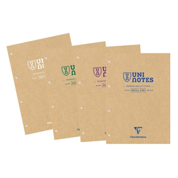 Bloc de cours recycl&eacute; encoll&eacute; grand c&ocirc;t&eacute; Uninotes A4 200 pages d&eacute;tachables perfor&eacute; 4 trous lign&eacute; + marge