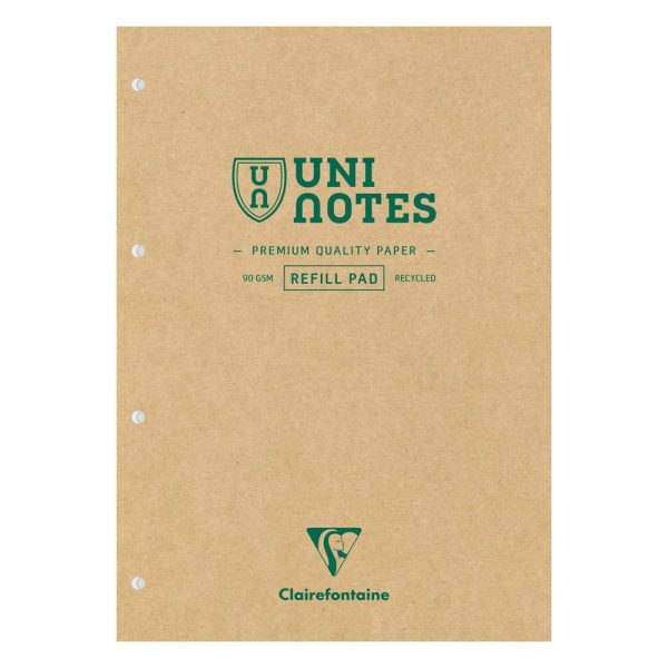 Bloc de cours recycl&eacute; encoll&eacute; grand c&ocirc;t&eacute; Uninotes A4 200 pages d&eacute;tachables perfor&eacute; 4 trous lign&eacute; + marge