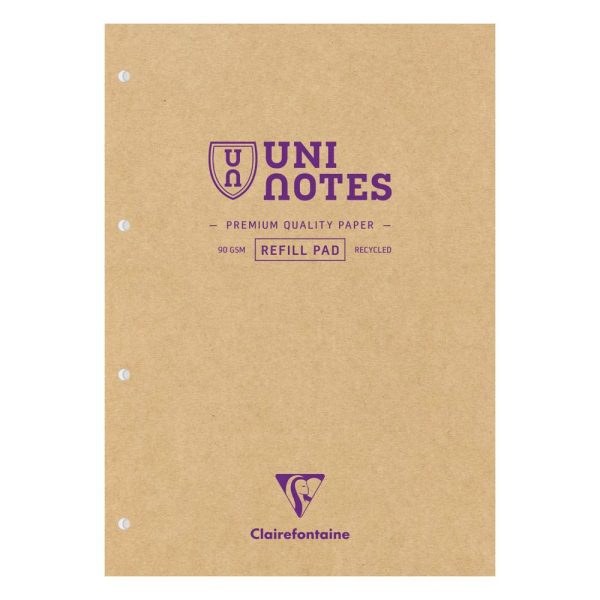 Bloc de cours recycl&eacute; encoll&eacute; grand c&ocirc;t&eacute; Uninotes A4 200 pages d&eacute;tachables perfor&eacute; 4 trous lign&eacute; + marge