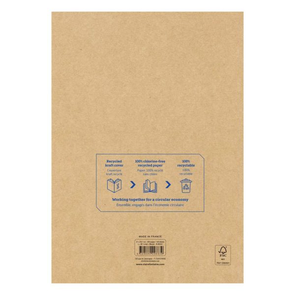 Bloc de cours recycl&eacute; encoll&eacute; grand c&ocirc;t&eacute; Uninotes A4 200 pages d&eacute;tachables perfor&eacute; 4 trous lign&eacute; + marge
