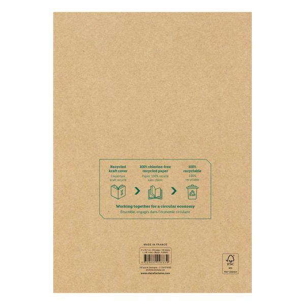 Bloc de cours recycl&eacute; encoll&eacute; grand c&ocirc;t&eacute; Uninotes A4 200 pages d&eacute;tachables perfor&eacute; 4 trous lign&eacute; + marge