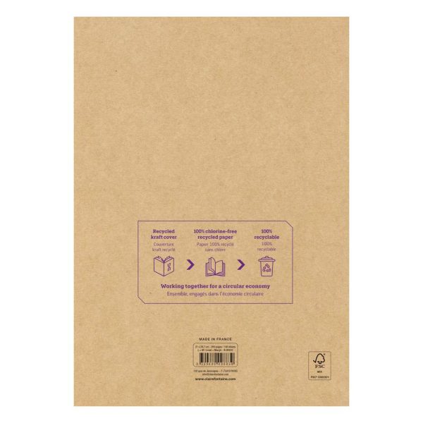 Bloc de cours recycl&eacute; encoll&eacute; grand c&ocirc;t&eacute; Uninotes A4 200 pages d&eacute;tachables perfor&eacute; 4 trous lign&eacute; + marge